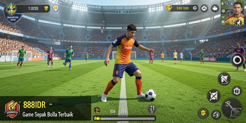 Screenshot gameplay 888IDR menampilkan aksi seru pertandingan sepak bola.