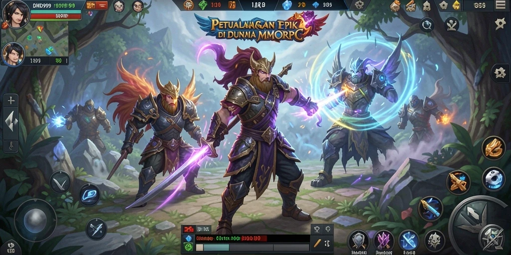Screenshot DMD999 menampilkan aksi seru dalam pertempuran MMORPG.