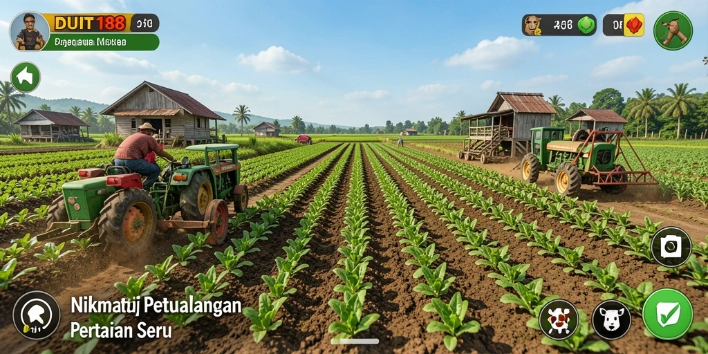 Screenshot utama DUIT188 menunjukkan gameplay pertanian yang menarik dan berwarna.
