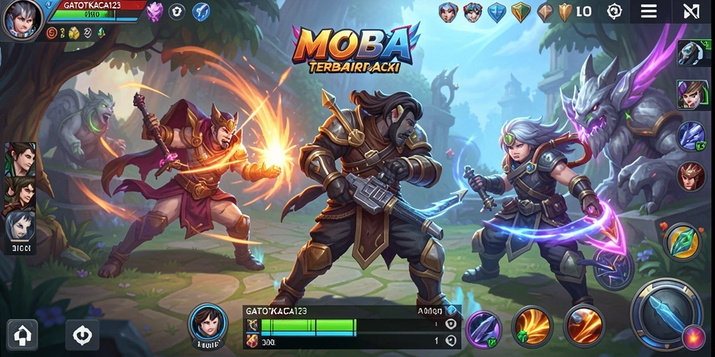 Gameplay seru GATOTKACA123 saat bertarung di arena.