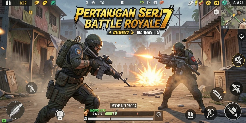 Screenshot gameplay KOPI77 menampilkan aksi seru di arena Battle Royale.