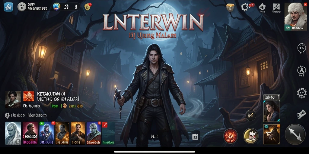 Tangkapan layar gameplay LNTERWIN menampilkan momen mencekam di lingkungan yang angker.