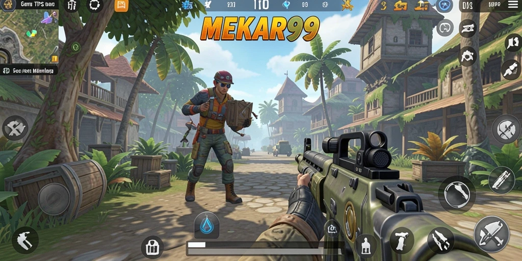 Tampilan gameplay MEKAR99 dengan aksi menegangkan di lapangan tempur.