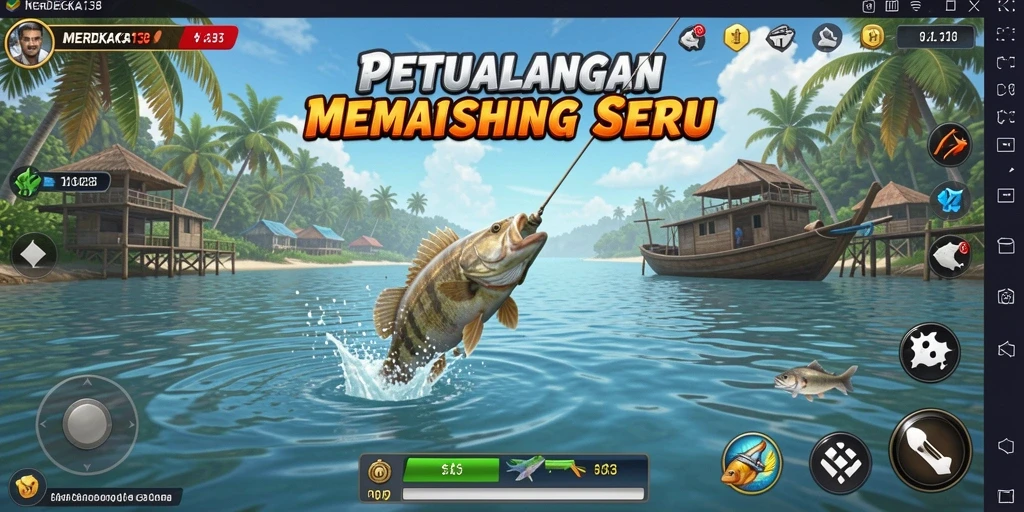 Screenshot gameplay yang menunjukkan aksi memancing yang seru.