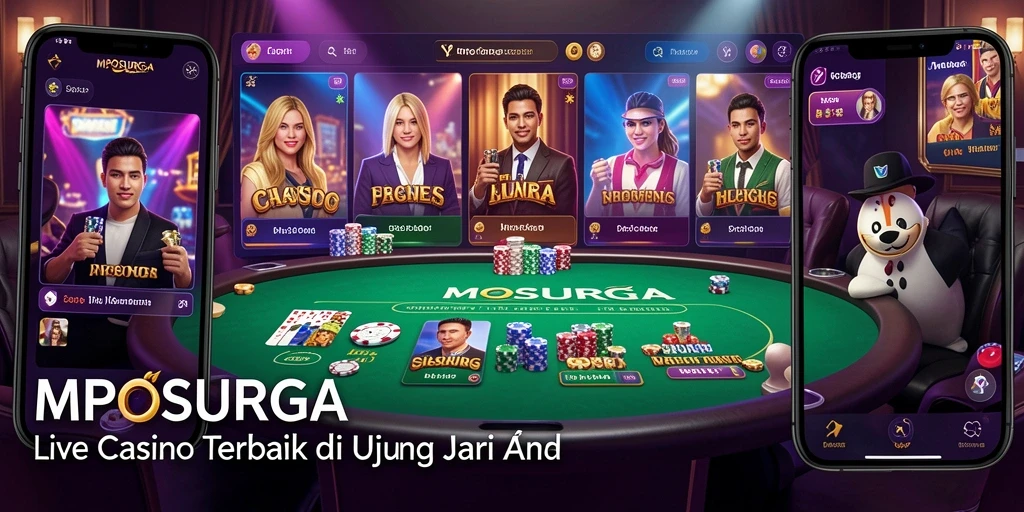 Screenshot gameplay MPOSURGA menampilkan dealer langsung dan suasana kasino yang menegangkan.