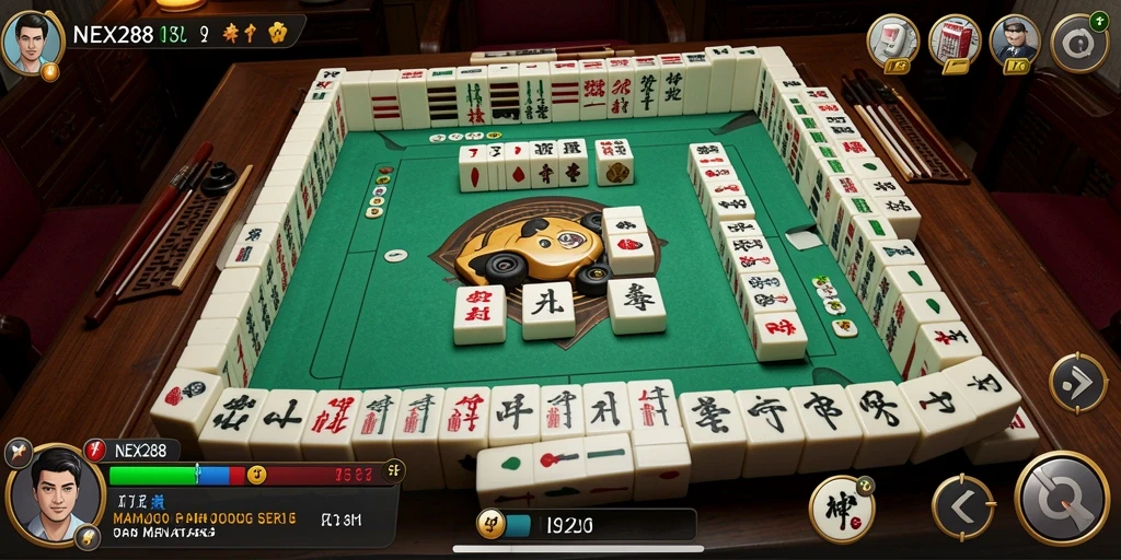Tampilan utama gameplay NEX288 dengan meja permainan Mahjong.