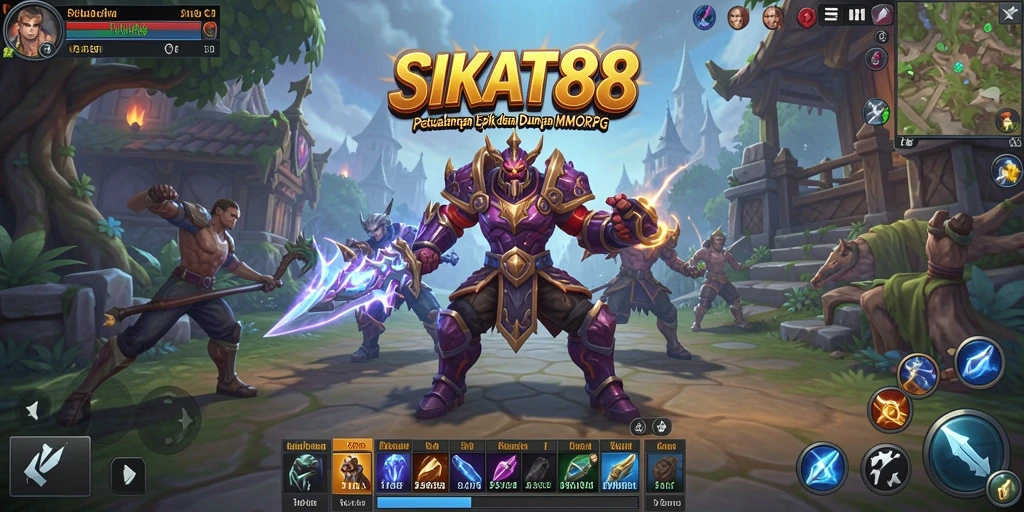 Screenshot gameplay SIKAT88 menampilkan pertempuran epik dalam dunia fantasi.
