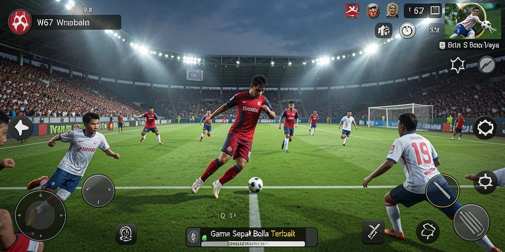 Screenshot W67 menampilkan pemain yang beraksi di lapangan sepak bola.